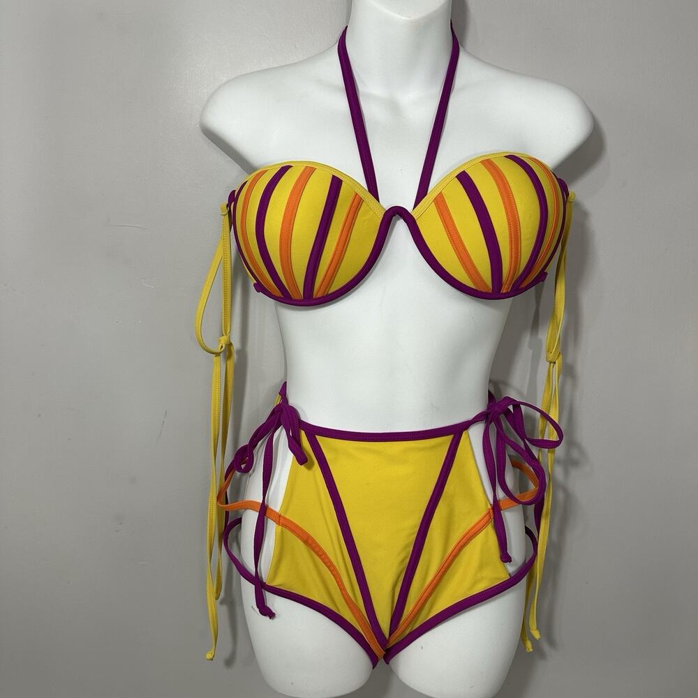 Andrea Iyamah Bikini Womens Yellow High Rise Sz XL Swimsuit Cut Out Resort Vacay - Picture 6 of 13